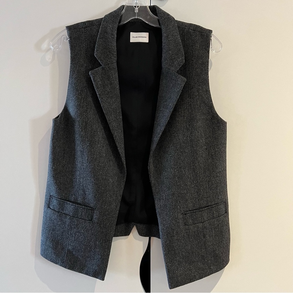 Club Monaco Vintage Collared Vest Wool Blend Tweed Grey S/M